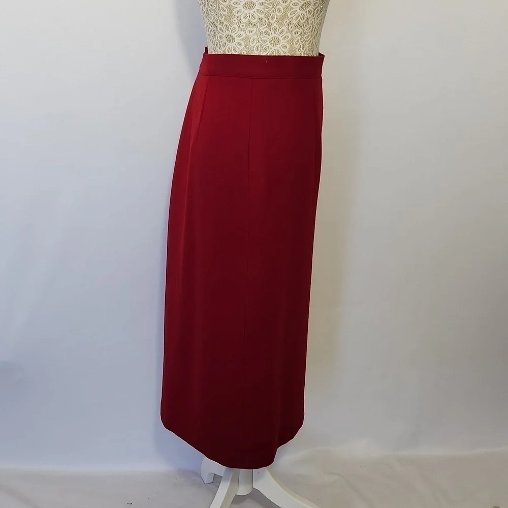 J G Hook Petites Red A-line 100% Wool Side Zip Front Slit Skirt Size 6 Vintage